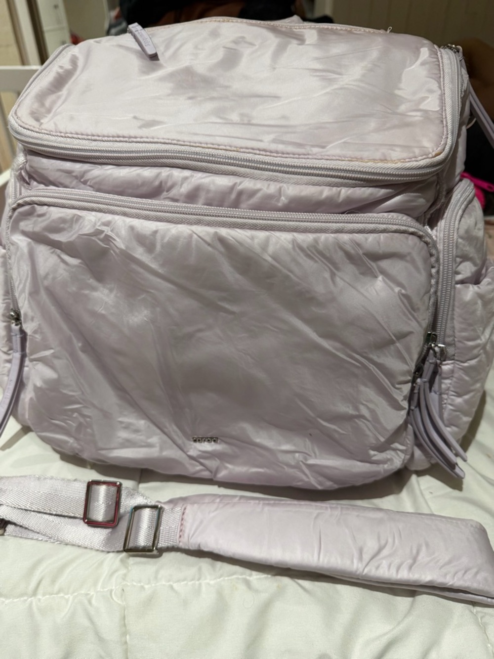 Caraa light purple diaper bag Backpack with messenger strap